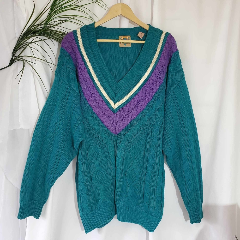 Brad Richards Vintage V Neck Varsity Style Knit Sweater